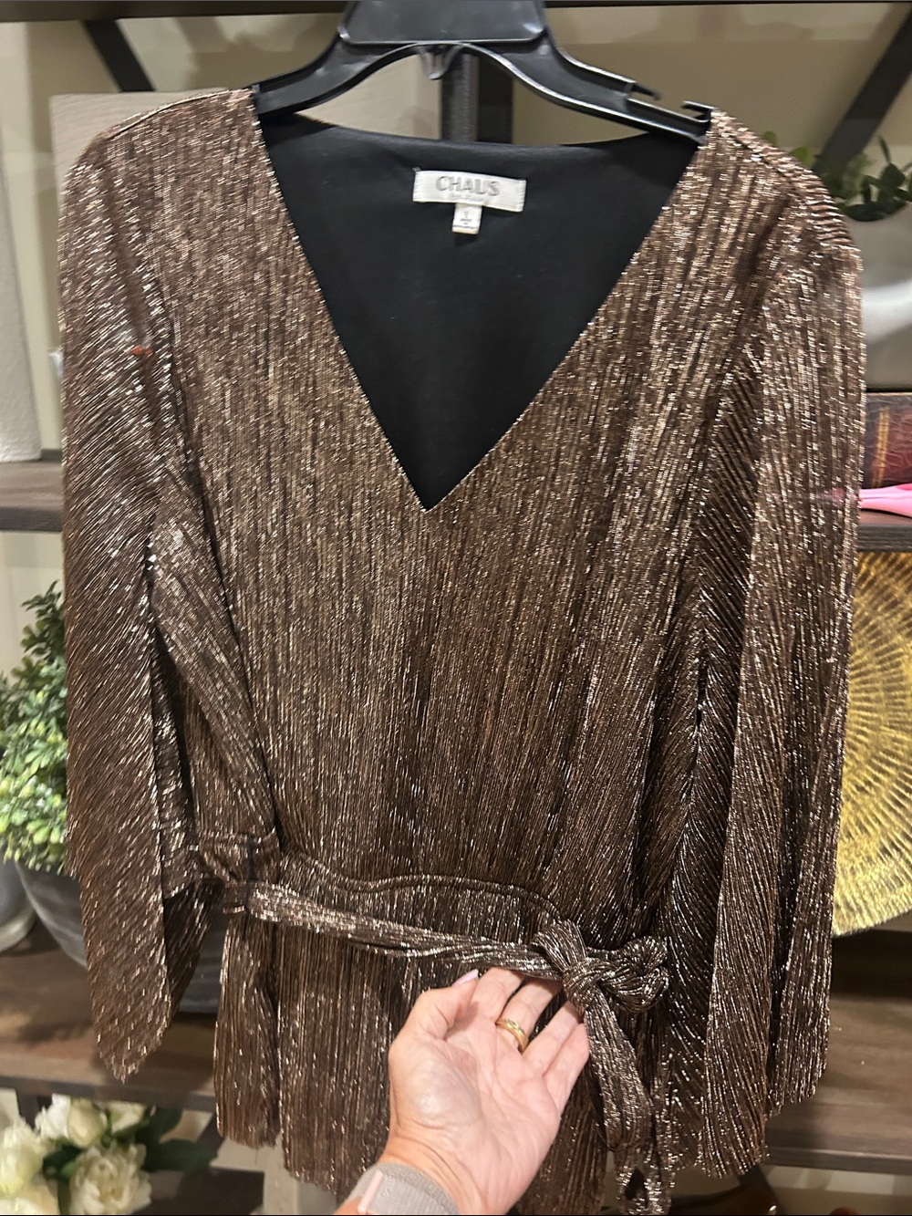 Chaus Metallic Bronze V-Neck Wrap Dress
